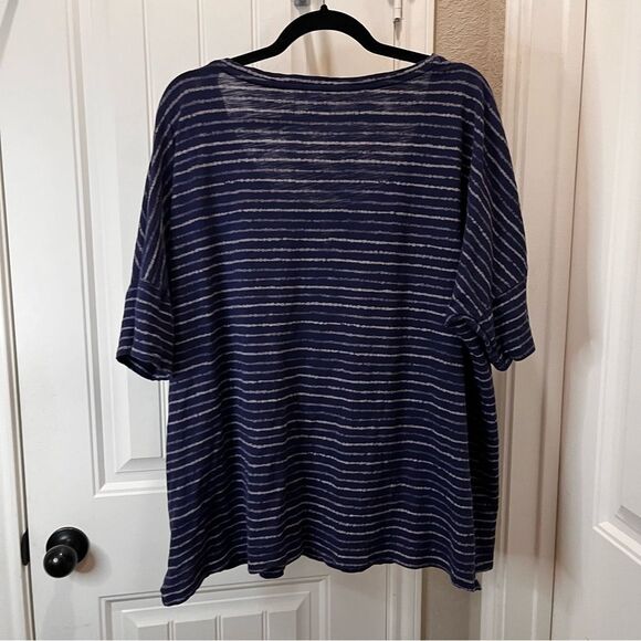 Old Navy Blue Gray Striped Scoop Keyhole Neck Short Sleeve Top Womens XXL Tall - Picture 6 of 11